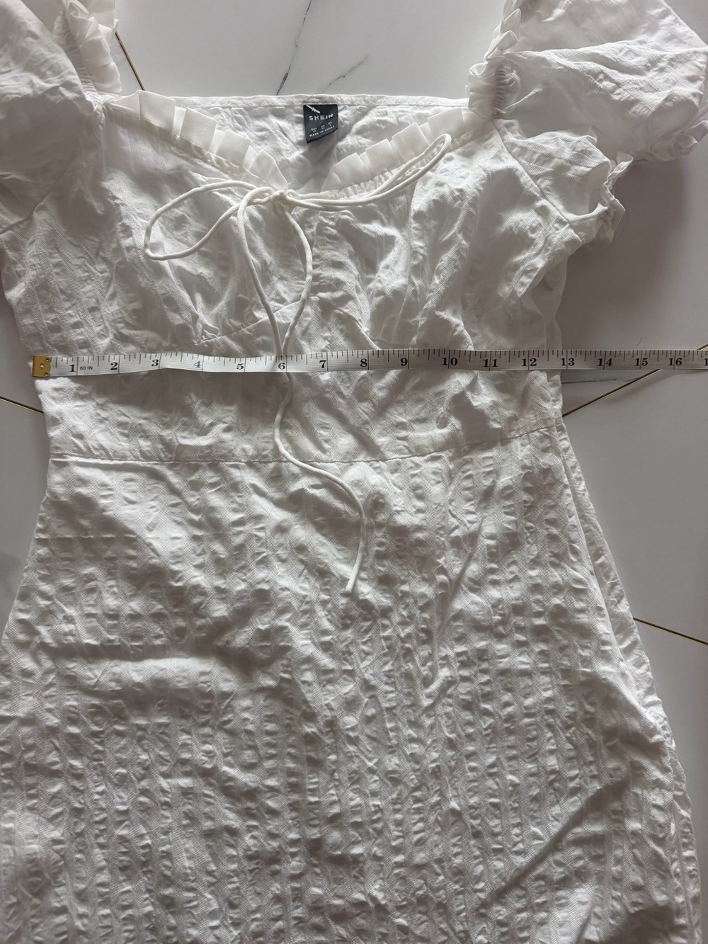 White Ruffle Tie-Front‎ Mini Dress - Picture 4 of 8